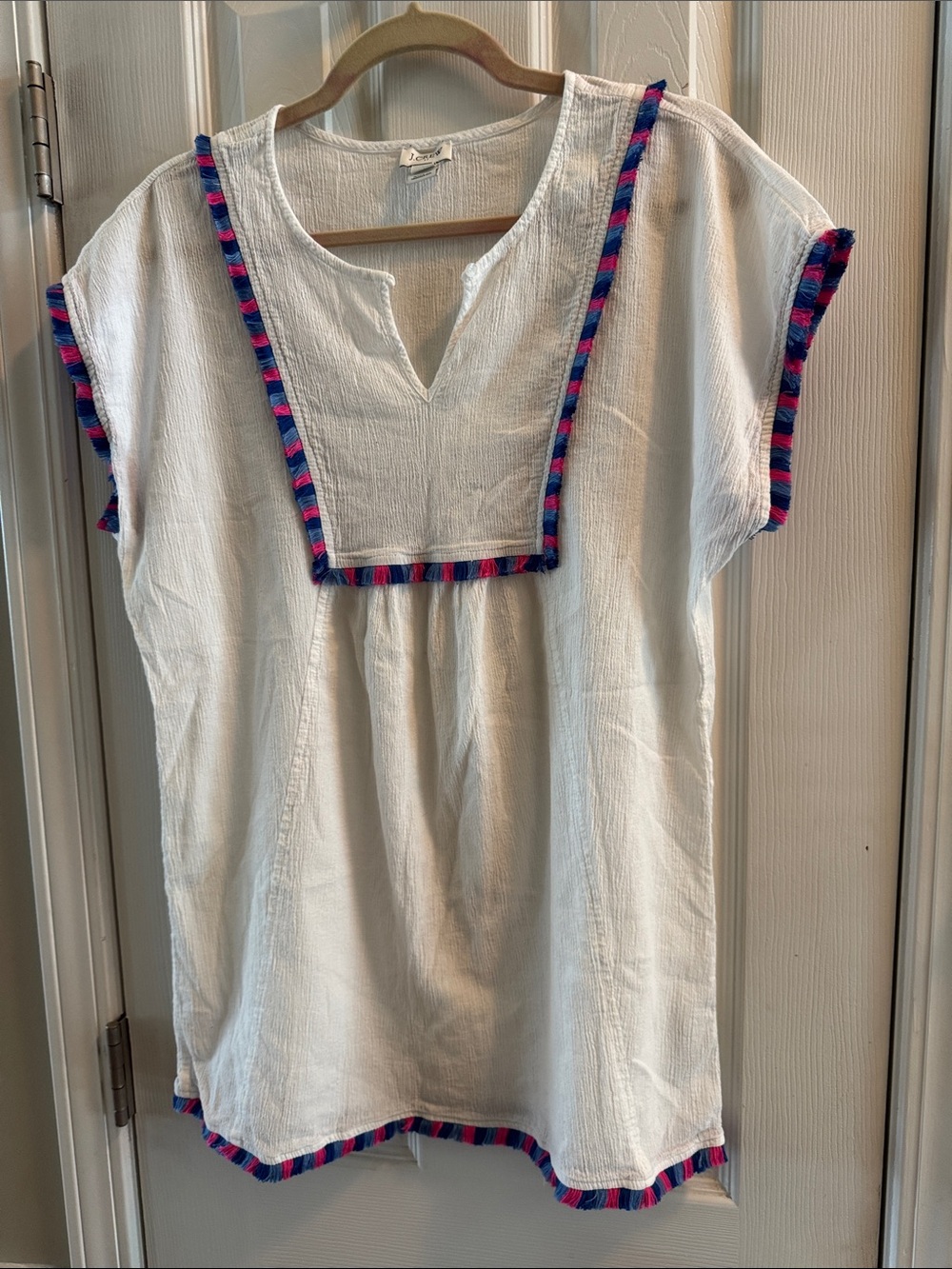 J. Crew White Textured Top with Subtle Cream Tone